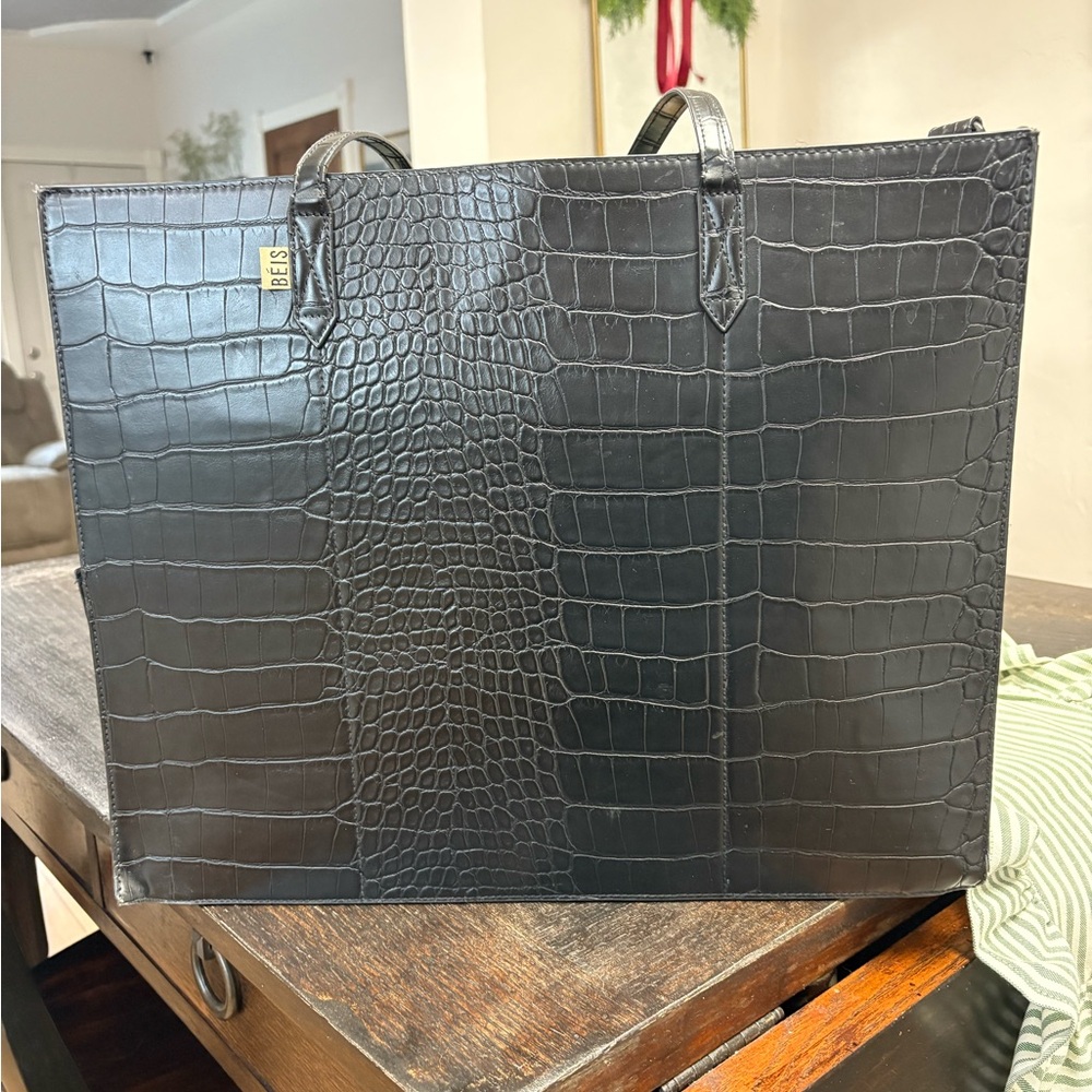 BEIS Large Work Tote in Black Croc